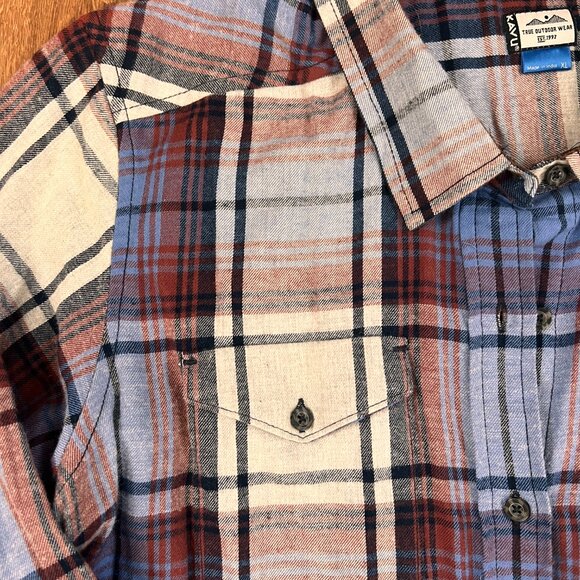 Kavu Flannel Blue Brown Plaid Corduroy Elbow Patch Outdoor Size XL - Picture 5 of 11